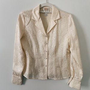vintage cream silk blouse floral ref talbots